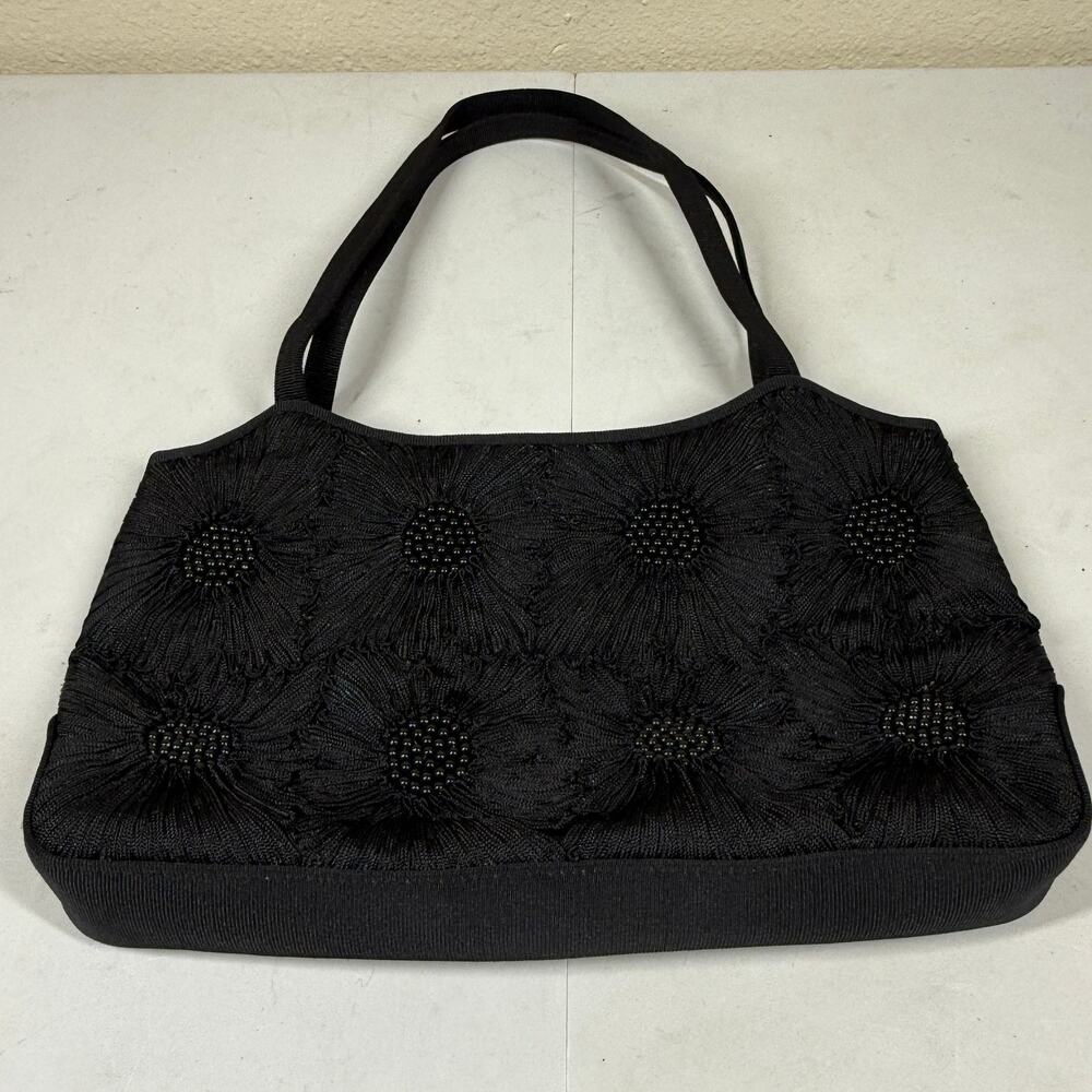 Vintage Inge Christopher Beaded Purse Black Floral Shoulder Bag